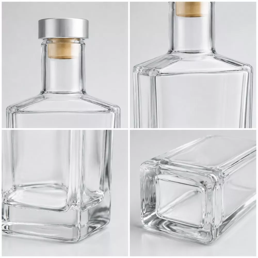 375ml Glass Square Vodka Bottle with T-Cork